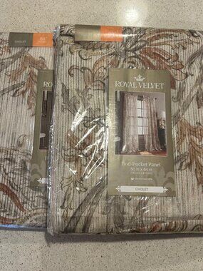 "Royal Velvet Cholet Curtain Set 2 Rod Pocket Panels Floral Beige Rust 50"x 84"